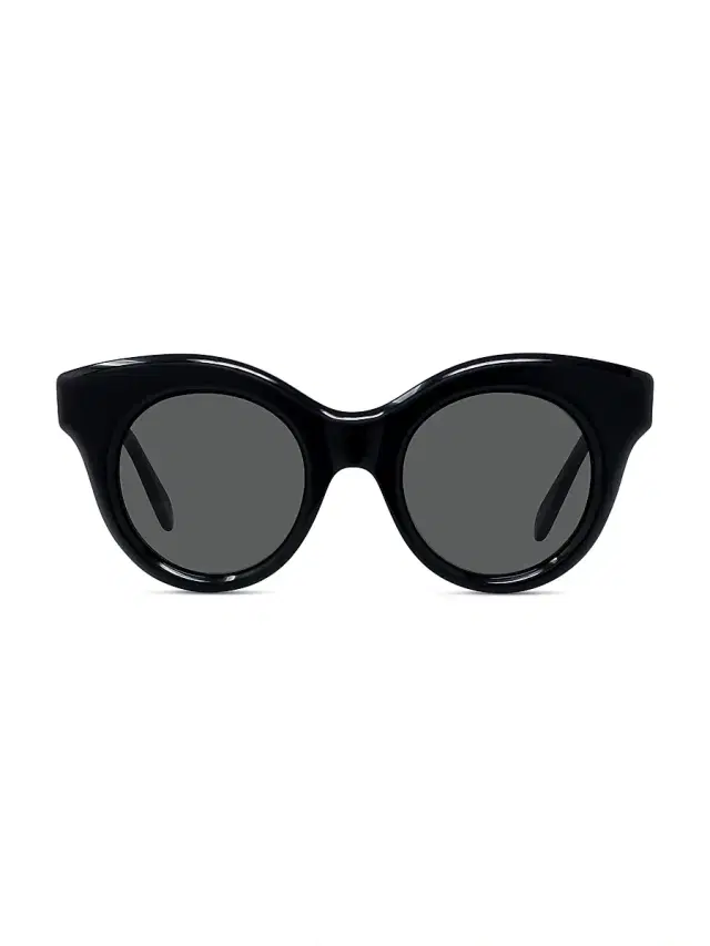 Men's Curvy 49MM Round Sunglasses - Shiny Black Smoke