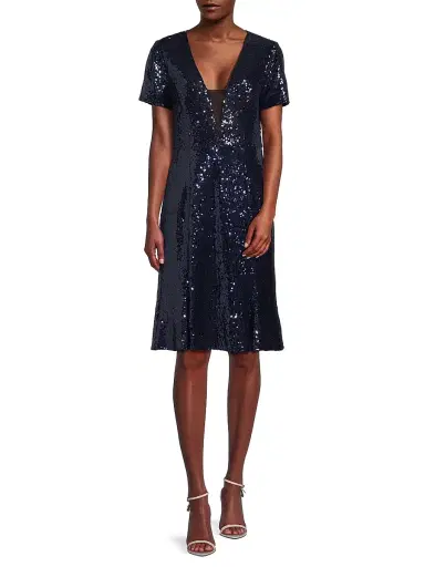 Shani Women's Sequined Fit & Flare Midi-Dress - Navy - Size 12 | Thumbnail 2