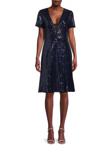 Shani Women's Sequined Fit & Flare Midi-Dress - Navy - Size 12 | Thumbnail 3