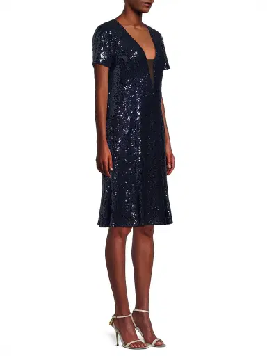 Shani Women's Sequined Fit & Flare Midi-Dress - Navy - Size 12 | Thumbnail 4