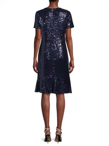 Shani Women's Sequined Fit & Flare Midi-Dress - Navy - Size 12 | Thumbnail 5