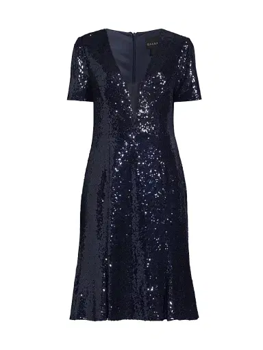 Shani Women's Sequined Fit & Flare Midi-Dress - Navy - Size 12 | Thumbnail 1