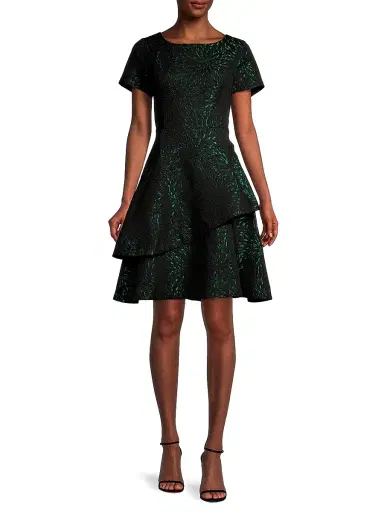 Shani Women's Tiered Jacquard Dress - Black Green - Size 16 | Thumbnail 2