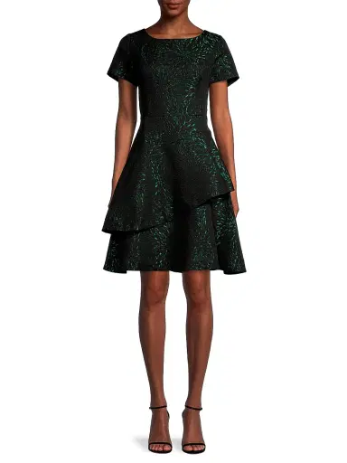 Shani Women's Tiered Jacquard Dress - Black Green - Size 16 | Thumbnail 3