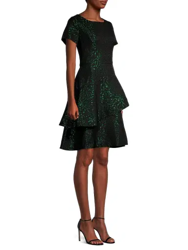 Shani Women's Tiered Jacquard Dress - Black Green - Size 16 | Thumbnail 4