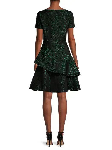 Shani Women's Tiered Jacquard Dress - Black Green - Size 16 | Thumbnail 5