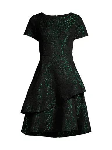 Shani Women's Tiered Jacquard Dress - Black Green - Size 16 | Thumbnail 1