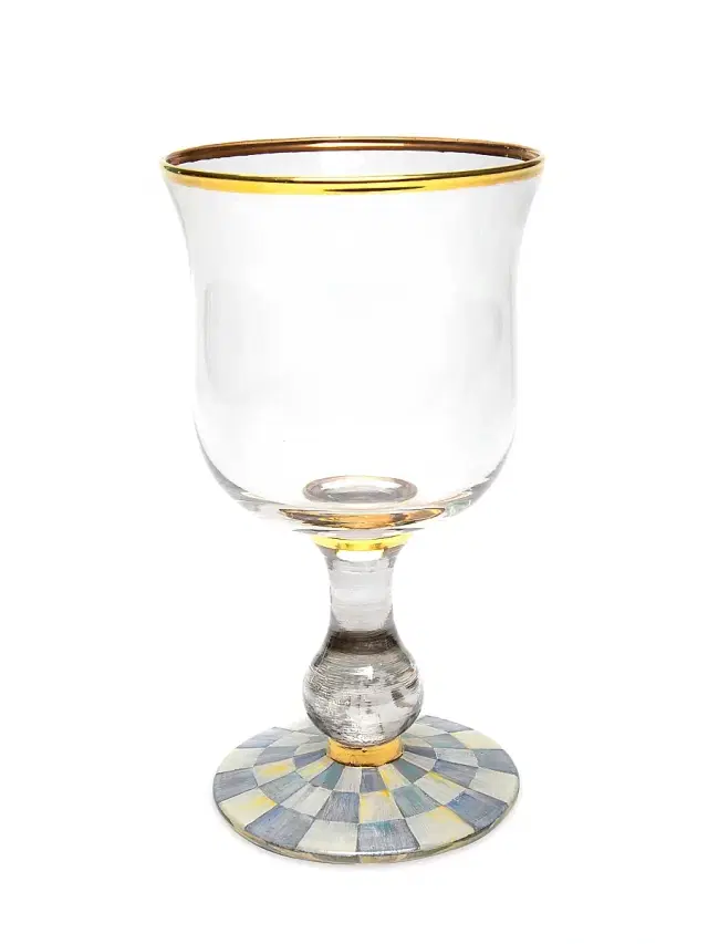 MacKenzie-Childs Sterling Check Water Glass 7''