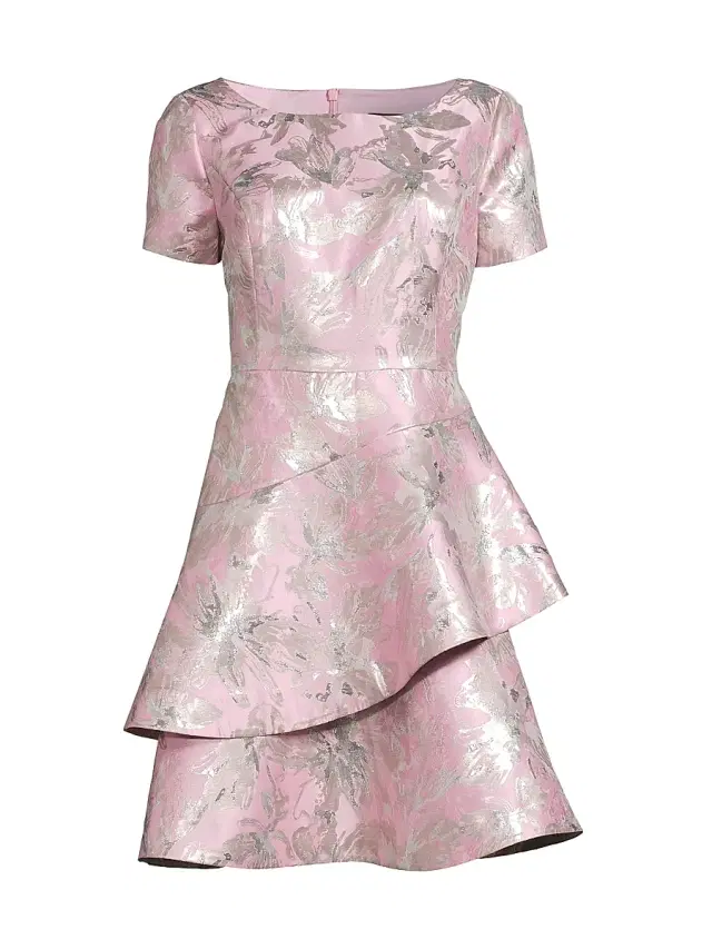 Shani Women's Jacquard Fit & Flare Tiered Dress - Dusty Pink Silver