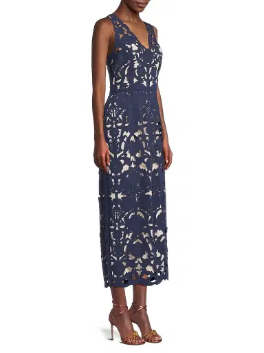 Shani Women's Floral Crepe Laser-Cut Midi Dress - Navy | Thumbnail 4