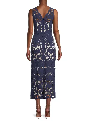 Shani Women's Floral Crepe Laser-Cut Midi Dress - Navy | Thumbnail 5