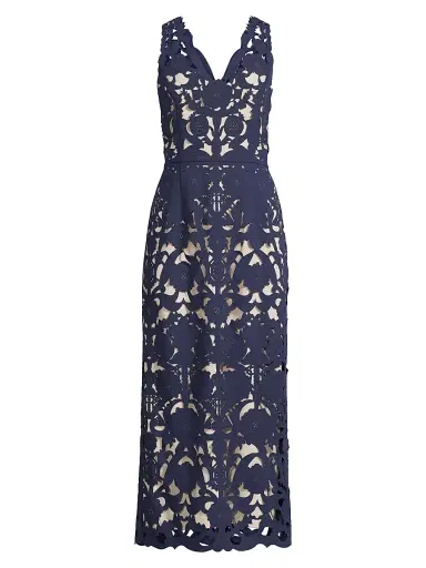 Shani Women's Floral Crepe Laser-Cut Midi Dress - Navy | Thumbnail 1