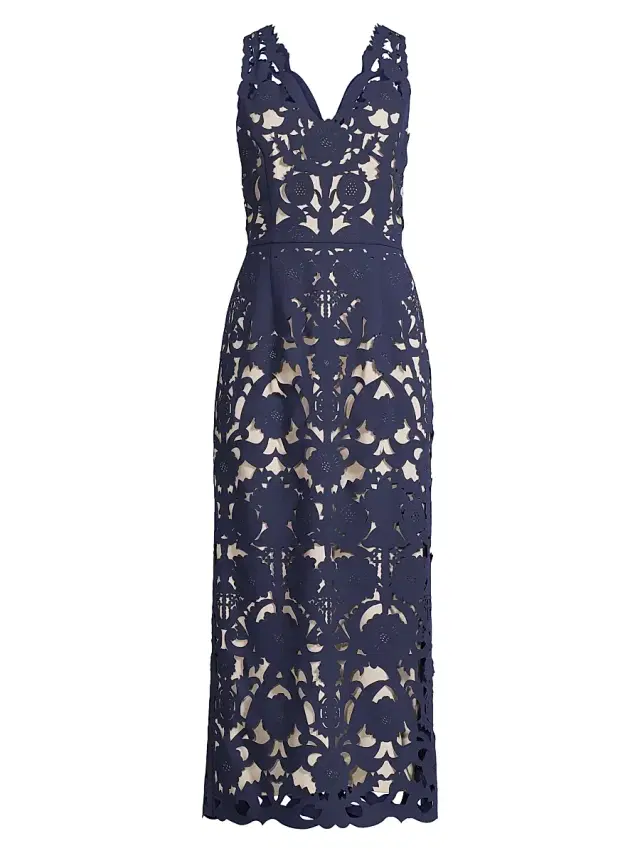 Shani Women's Floral Crepe Laser-Cut Midi Dress - Navy
