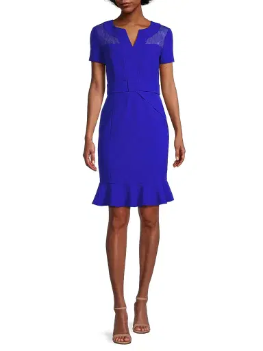 Shani Women's Flounce Crepe & Silk Sheath Dress - Blue | Thumbnail 2