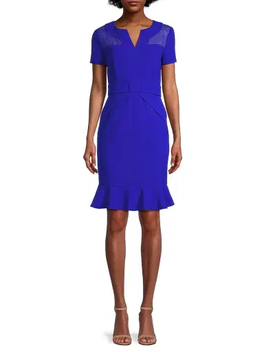 Shani Women's Flounce Crepe & Silk Sheath Dress - Blue | Thumbnail 3