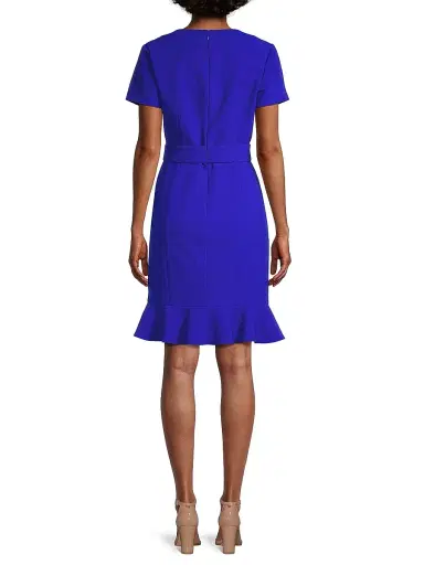 Shani Women's Flounce Crepe & Silk Sheath Dress - Blue | Thumbnail 5