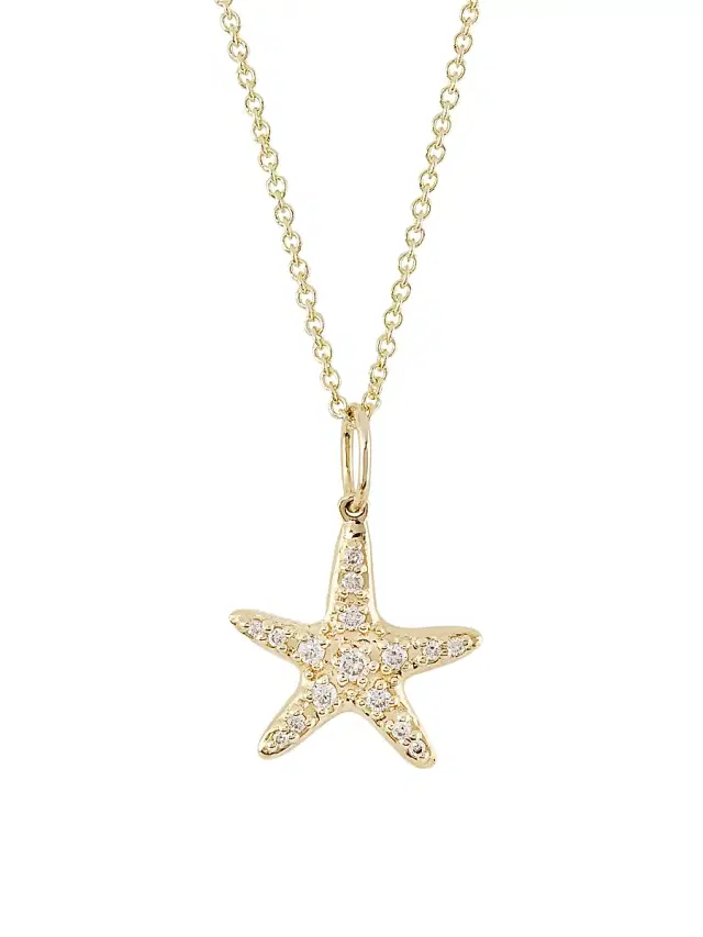 Women's 14K Yellow Gold & Diamond  Starfish Pendant Necklace