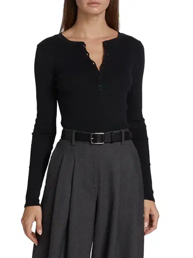Nili Lotan Women's Jordan Henley Long-Sleeve T-Shirt | Thumbnail 3 Nili Lotan Women's Jordan Henley Long-Sleeve T-Shirt | Thumbnail 3