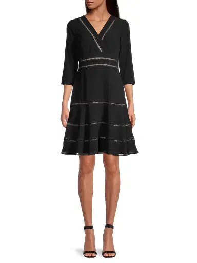 Shani Women's Lattice Trim Fit & Flare Midi-Dress - Black - Size 6 | Thumbnail 2 Shani Women's Lattice Trim Fit & Flare Midi-Dress - Black - Size 6 | Thumbnail 2