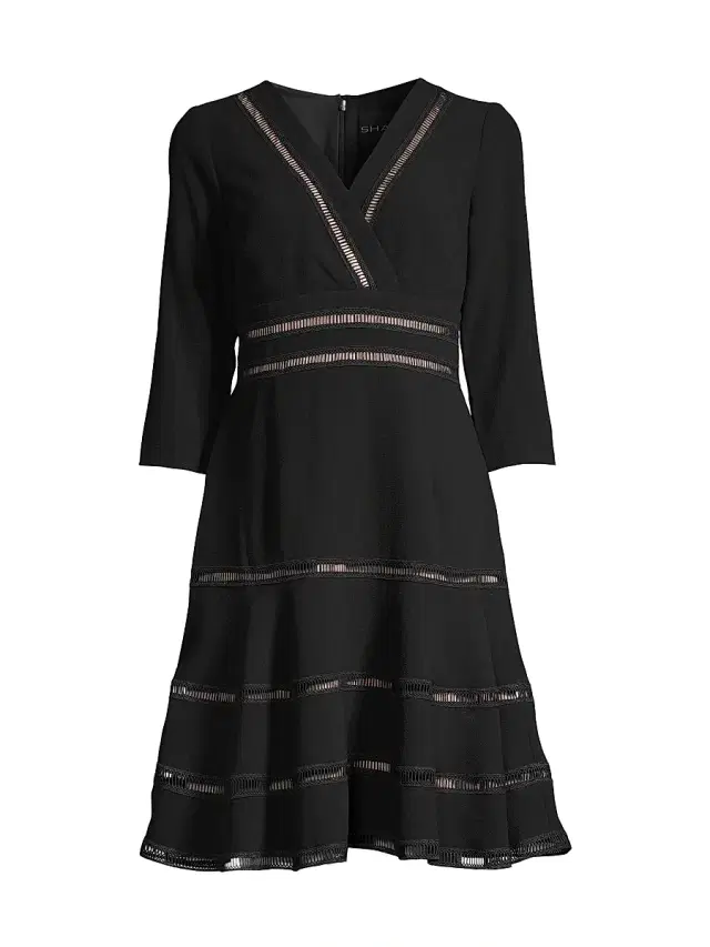 Women's Lattice Trim Fit & Flare Midi-Dress - Black