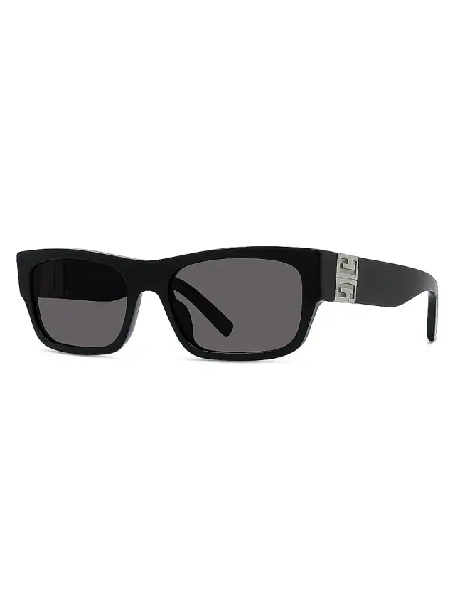 Givenchy Men's 4G 56MM Rectangular Sunglasses - Shiny Black Smoke