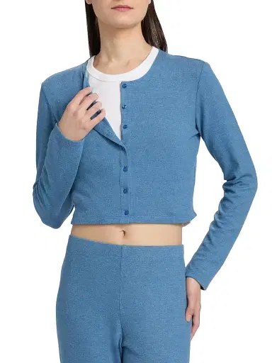 LESET Women's Lauren Crop II Knit Cardigan - Bleuet Melange - Size XL | Thumbnail 3