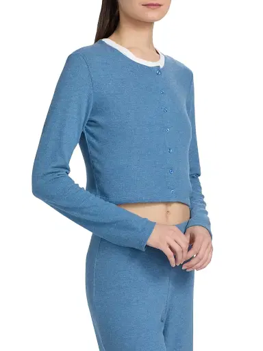 LESET Women's Lauren Crop II Knit Cardigan - Bleuet Melange - Size XL | Thumbnail 4