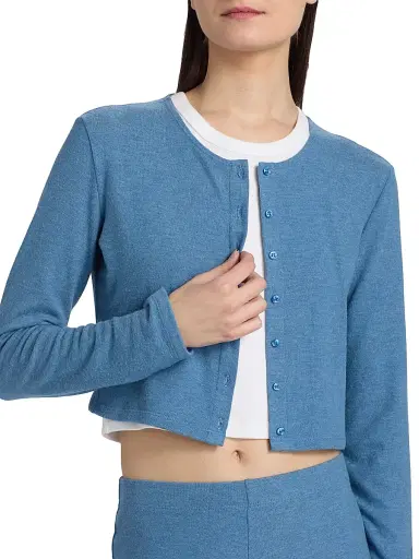 LESET Women's Lauren Crop II Knit Cardigan - Bleuet Melange - Size XL | Thumbnail 6