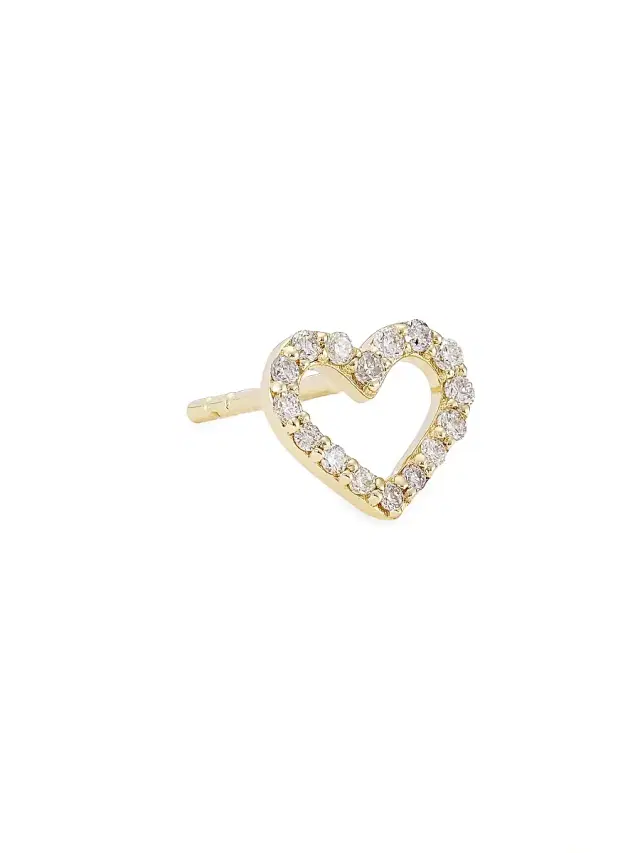 Women's 14K Yellow Gold & Diamond  Open Heart Single Earring - Gold