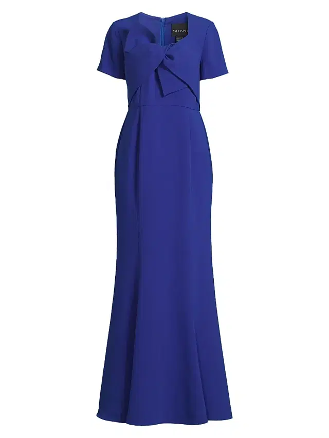 Shani Women's Crepe Bow Bodice Gown - Royal Blue