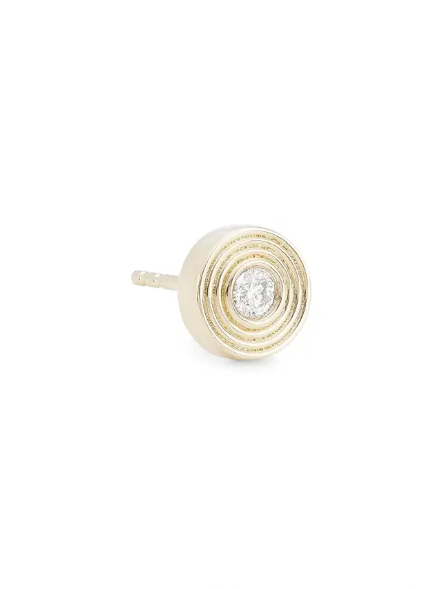 Women's 14K Yellow Gold & Diamond Fluted Single Stone Stud Earring - Gold