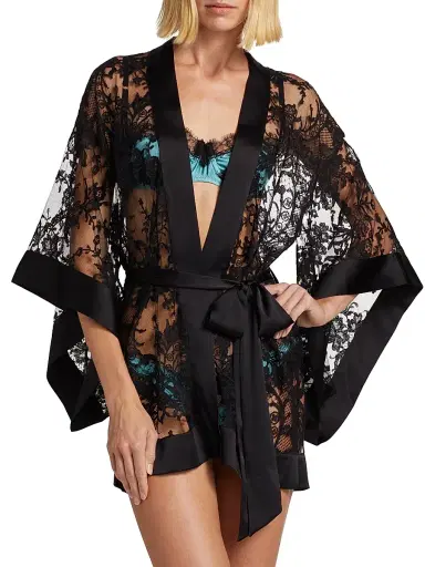 Kiki de Montparnasse Women's Camille Floral Lace Robe - Black - Size Medium | Thumbnail 3 Kiki de Montparnasse Women's Camille Floral Lace Robe - Black - Size Medium | Thumbnail 3