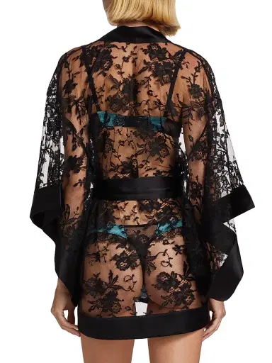 Kiki de Montparnasse Women's Camille Floral Lace Robe - Black - Size Medium | Thumbnail 4 Kiki de Montparnasse Women's Camille Floral Lace Robe - Black - Size Medium | Thumbnail 4