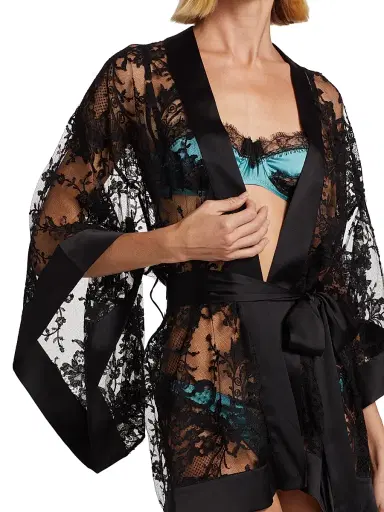 Kiki de Montparnasse Women's Camille Floral Lace Robe - Black - Size Medium | Thumbnail 6 Kiki de Montparnasse Women's Camille Floral Lace Robe - Black - Size Medium | Thumbnail 6