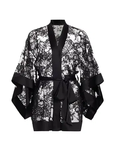 Kiki de Montparnasse Women's Camille Floral Lace Robe - Black - Size Medium | Thumbnail 1 Kiki de Montparnasse Women's Camille Floral Lace Robe - Black - Size Medium | Thumbnail 1