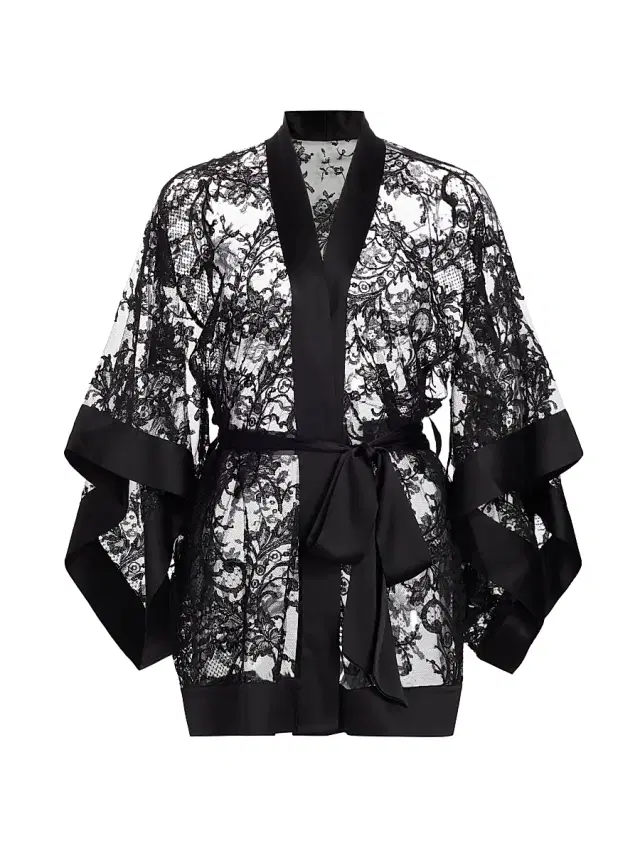 Kiki de Montparnasse Women's Camille Floral Lace Robe - Black