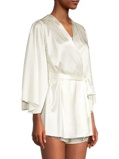 Fleur du Mal Women's Satin Short Robe - Ivory - Size Medium | Thumbnail 4 Fleur du Mal Women's Satin Short Robe - Ivory - Size Medium | Thumbnail 4