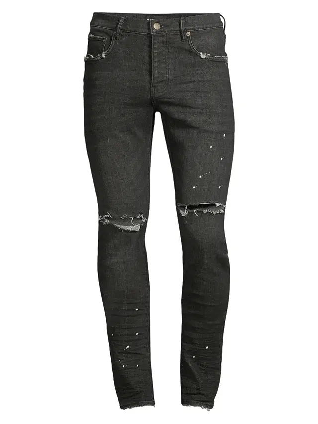 Men's P001 Over Spray Slim-Fit Jeans - Black