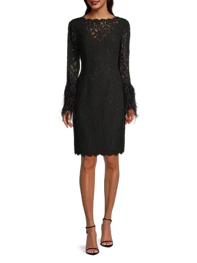 Shani Women's Feather-Trim Lace Sheath Dress - Black - Size 16 | Thumbnail 2 Shani Women's Feather-Trim Lace Sheath Dress - Black - Size 16 | Thumbnail 2
