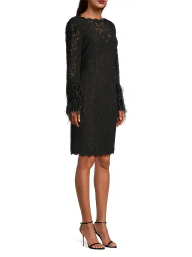 Shani Women's Feather-Trim Lace Sheath Dress | Thumbnail 4 Shani Women's Feather-Trim Lace Sheath Dress | Thumbnail 4