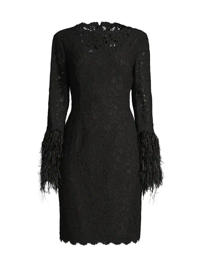 Shani Women's Feather-Trim Lace Sheath Dress - Black