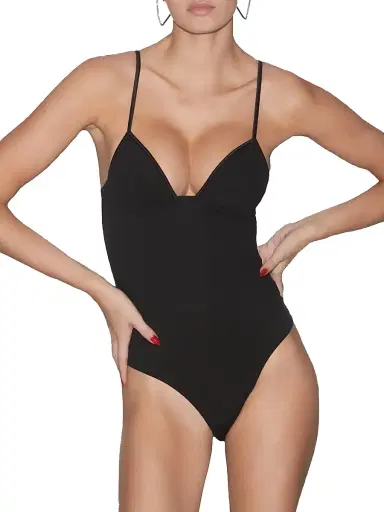 Fleur du Mal Women's Soft-Cup Wireless Bodysuit - Black - Size Large | Thumbnail 3