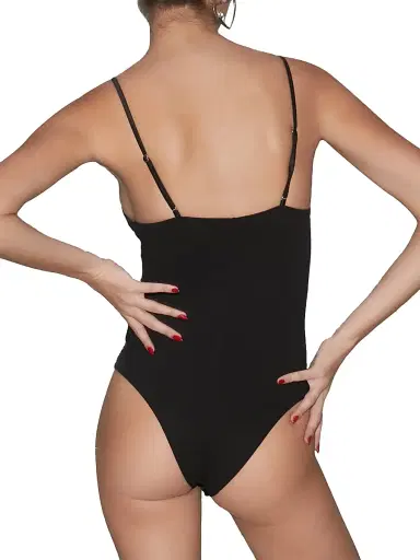 Fleur du Mal Women's Soft-Cup Wireless Bodysuit - Black - Size Large | Thumbnail 5