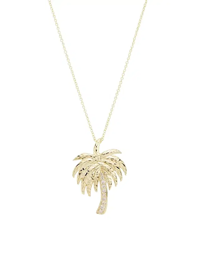 Women's 14K Yellow Gold & 0.10 TCW Diamond Palm Tree Pendant Necklace - Yellow Gold