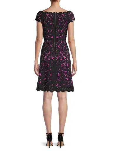 Shani Women's Off-The-Shoulder Laser Cut Dress - Black Pink | Thumbnail 5 Shani Women's Off-The-Shoulder Laser Cut Dress - Black Pink | Thumbnail 5
