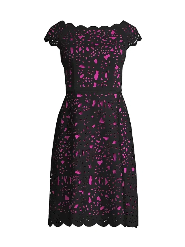 Shani Women's Off-The-Shoulder Laser Cut Dress - Black Pink