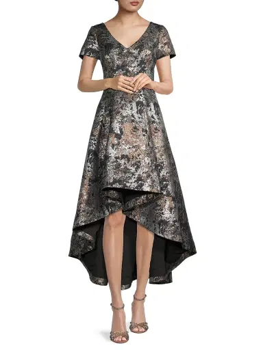 Shani Women's Jacquard High-Low Gown - Black Gold - Size 10 | Thumbnail 2
