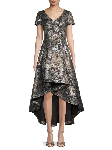 Shani Women's Jacquard High-Low Gown - Black Gold - Size 10 | Thumbnail 3