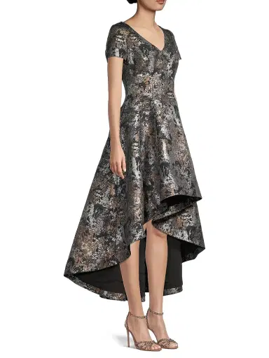 Shani Women's Jacquard High-Low Gown - Black Gold - Size 10 | Thumbnail 4