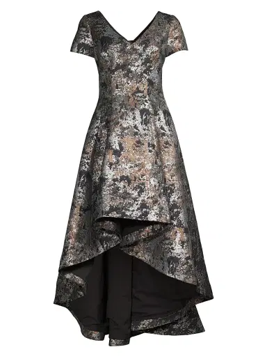 Shani Women's Jacquard High-Low Gown - Black Gold - Size 10 | Thumbnail 1